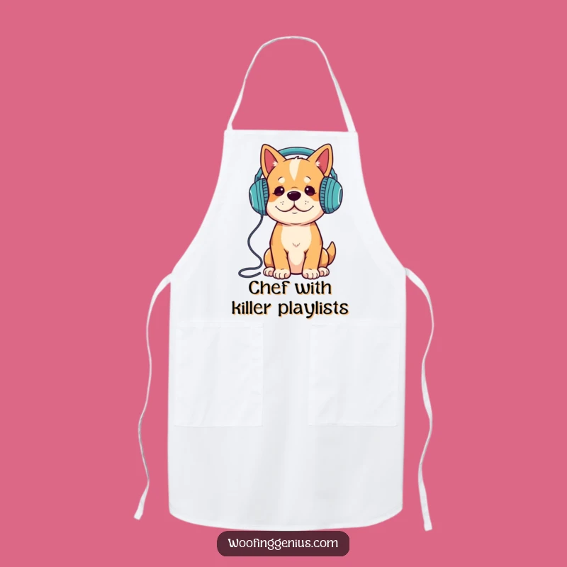 Funny Dog Apron - Chef Hound With Headphones Cooking To Music - Kitchen Gift