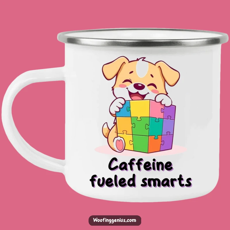 Funny Dog Camping Mug: Trail Mix & Puzzle Cube Fun Under the Stars