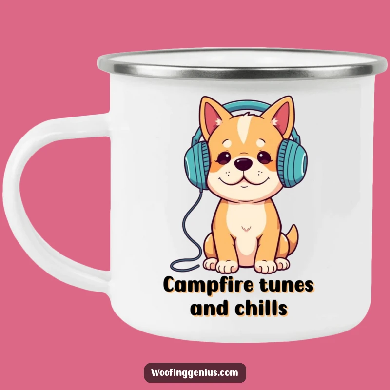 Funny Dog Camping Mug - Outdoor Hound With Headphones Jamming - Adventure Gift