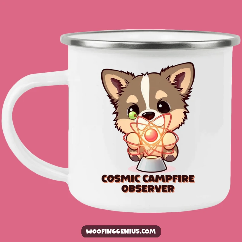 Funny Dog Camping Mug: Atom Exploration, Nerdy Outdoorsy Gift