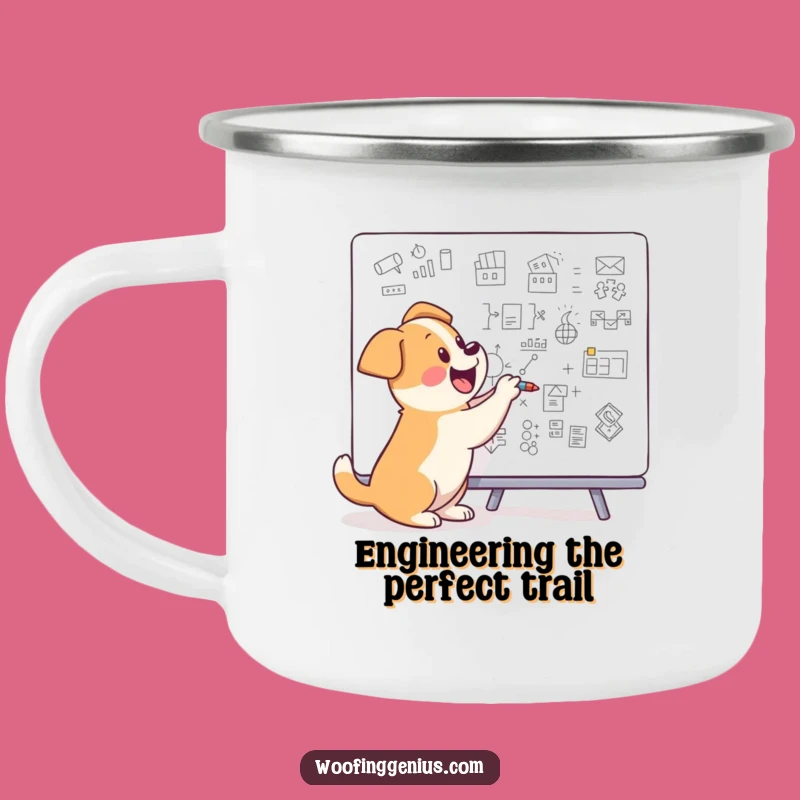 Funny Dog Camping Mug - Smart Pup Drawing Diagrams Outdoors - Adventure Brain Gift