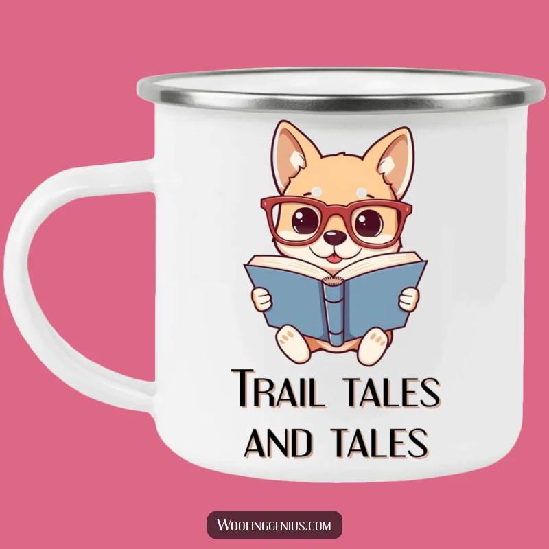 Funny Bookworm Dog Camping Mug - Oversized Glasses, Literary Adventure Gift