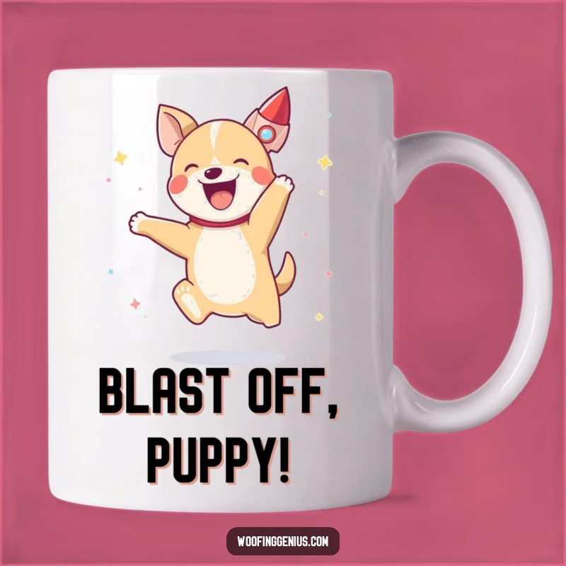 Funny Joyful Dog Rocket Mug, Hilarious Canine Blast-Off Gift for Space-Loving Dog Owners