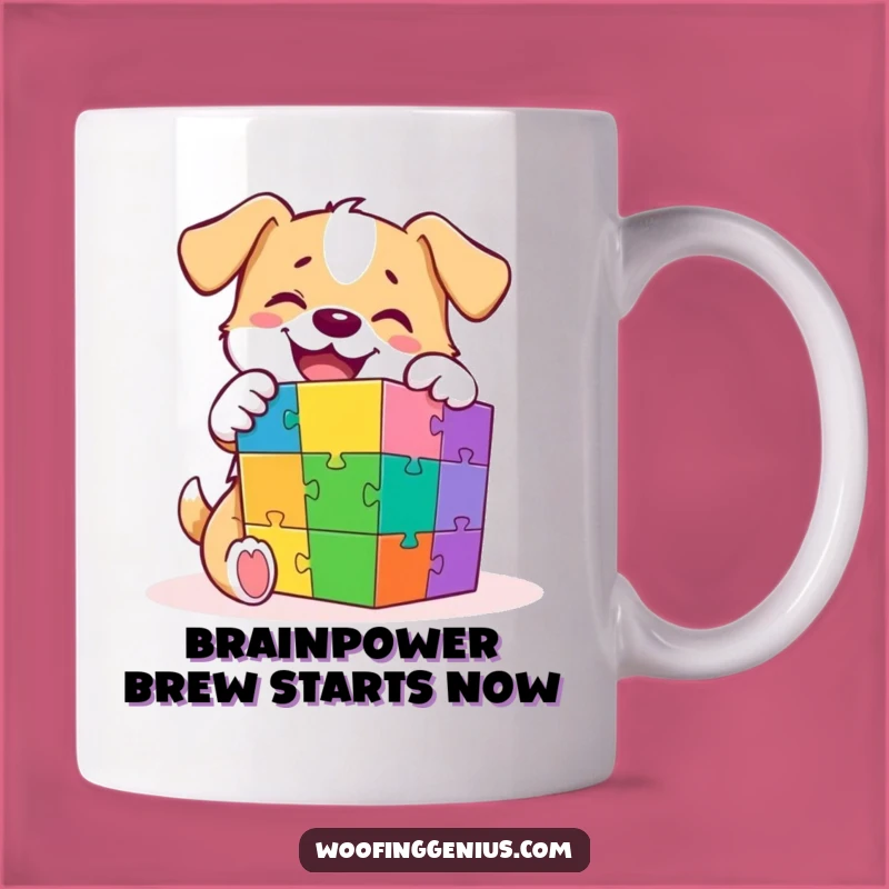 Funny Dog Puzzle Master Mug: A Clever Canine's Colorful Cube Challenge Gift