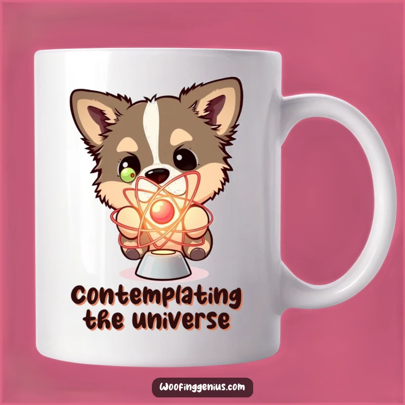 Funny Science Dog Mug: Atom Curiosity, Nerdy Canine Explorer Gift
