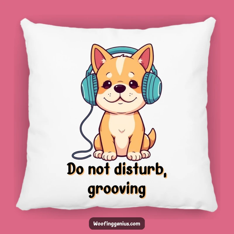 Funny Dog Pillow - Music Loving Hound In Headphones - Cozy Comfort Gift
