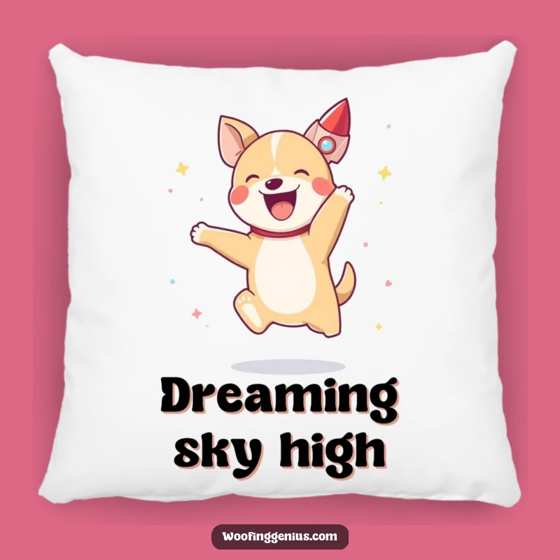 Funny Joyful Dog Rocket Pillow, Comfy Canine Blast-Off Cushion for Dreamers