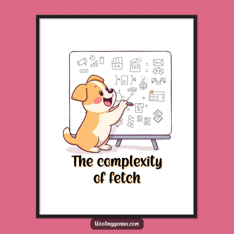 Funny Dog Digital Art - Genius Pup Drawing Diagrams - Instant Wall Art Gift