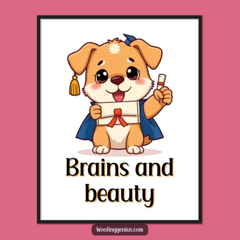 Funny Dog Graduation Digital Art: Smart Pooch Diploma Decor for Your Space