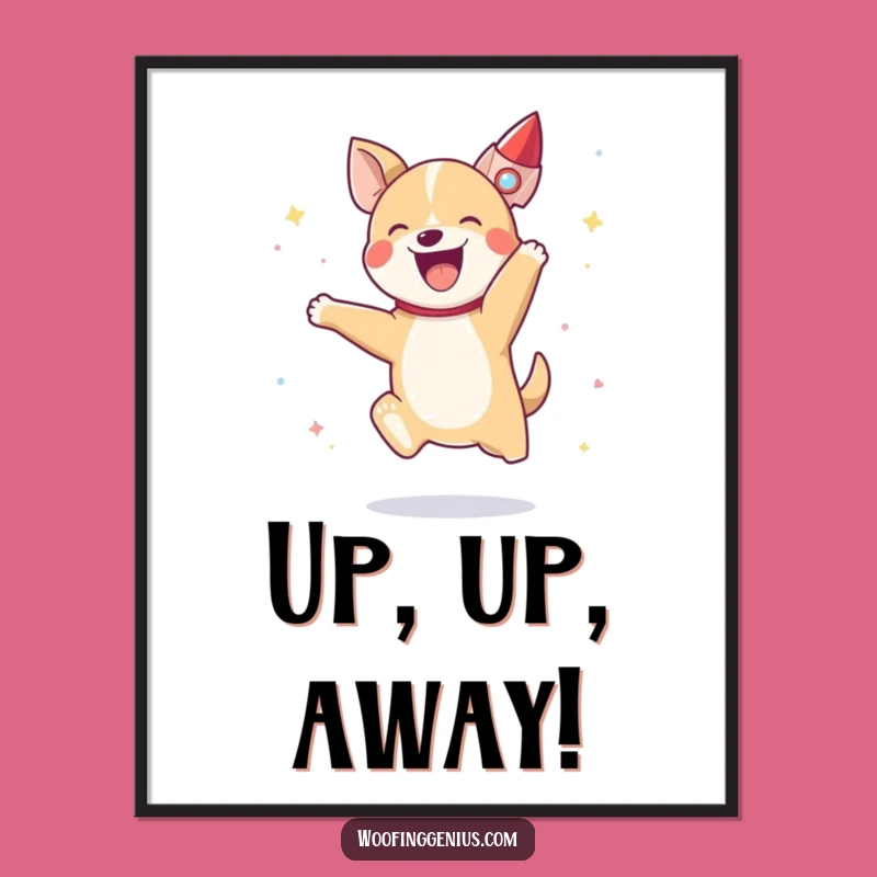 Funny Joyful Dog Rocket Digital Art, Instant Download of Canine Blast-Off Excitement