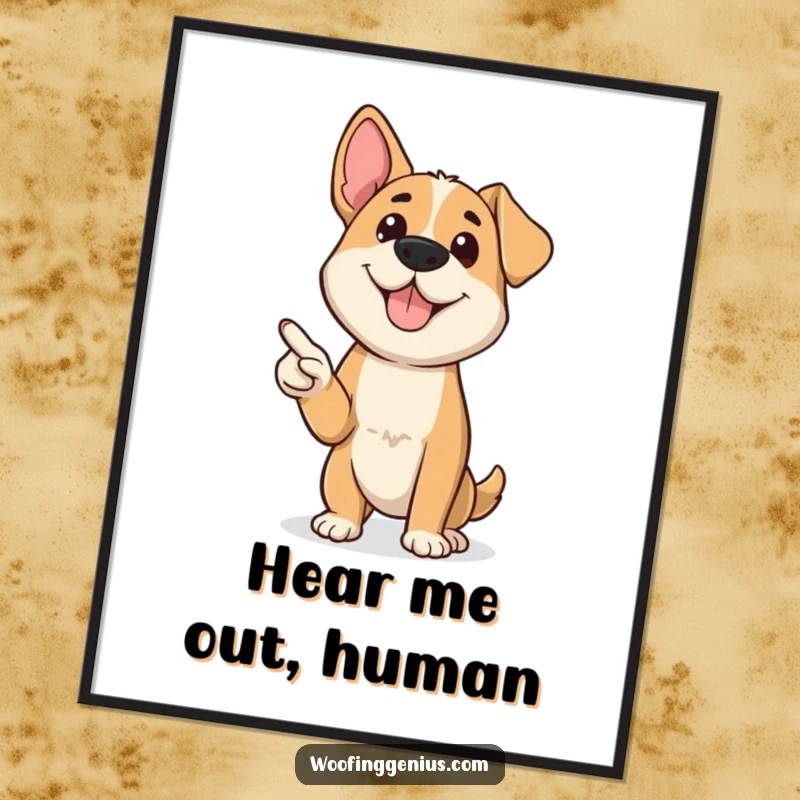 Funny dog confidently using a miniature pointer to present, a humorous and dynamic digital art print.