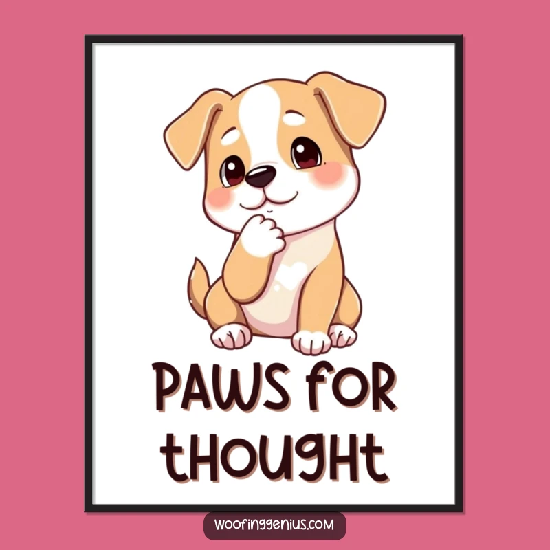Funny Pondering Dog Digital Art - Chin Stroke Paw, Printable Contemplation Gift