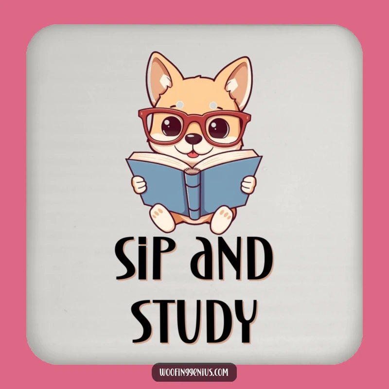 Funny Bookish Dog Coaster - Oversized Glasses, Humorous Literary Protection Gift