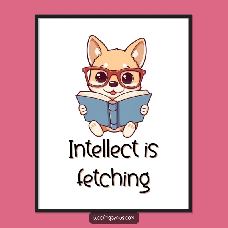 Funny Bookish Dog Poster - Oversized Glasses, Intellectual Wall Art Gift