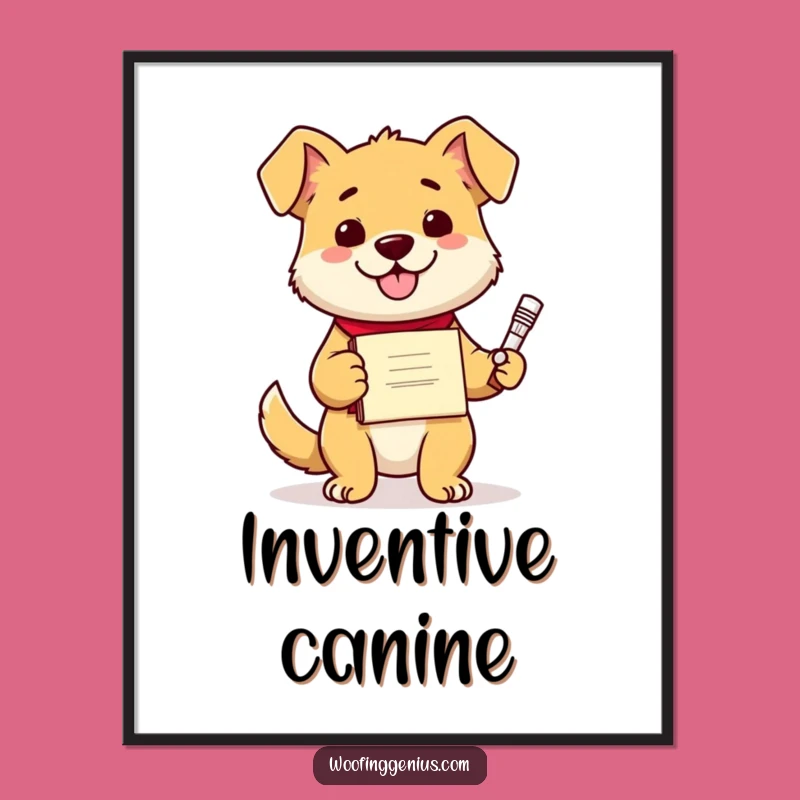 Funny Dog Inventor Poster, Inspiring Canine Diploma Art for Your Humor-Filled Space