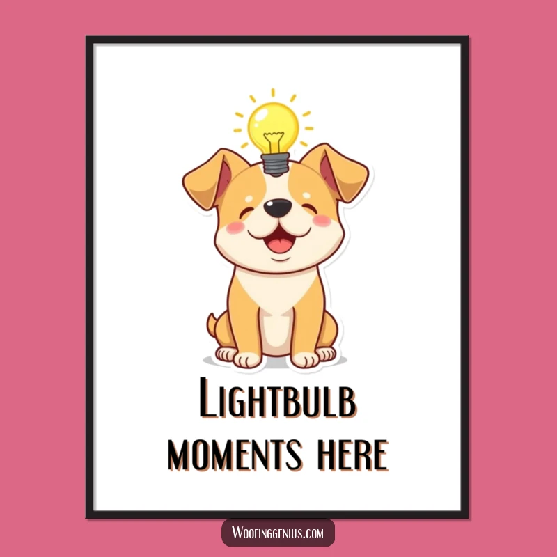 Funny Genius Dog Poster - Lightbulb Idea, Inspiring Wall Art Gift