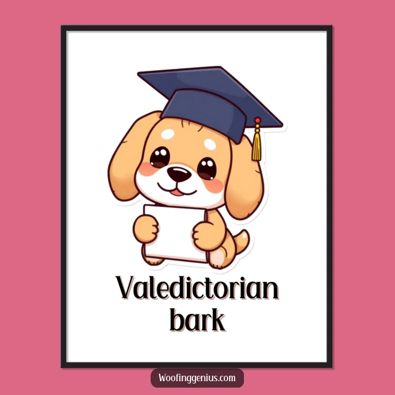 Funny Graduation Dog Poster: Smart Canine Diploma Art Decor Gift