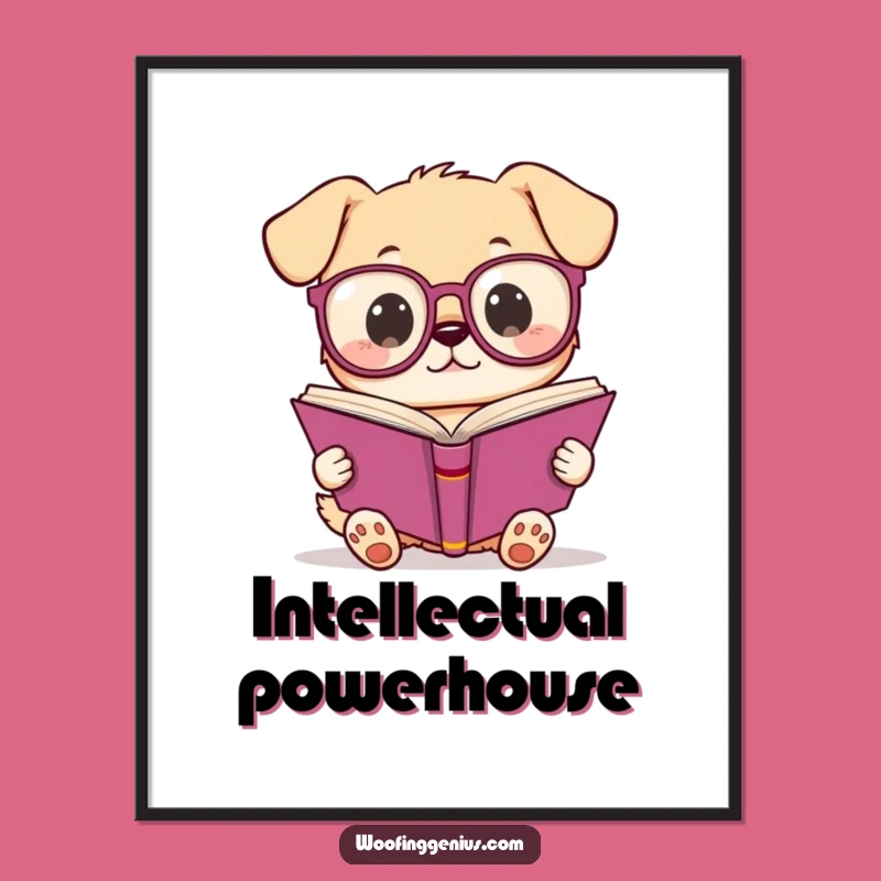 Funny Kawaii Dog Reading Poster: Intellectual pup wall art, a hilarious and charming funny gift.