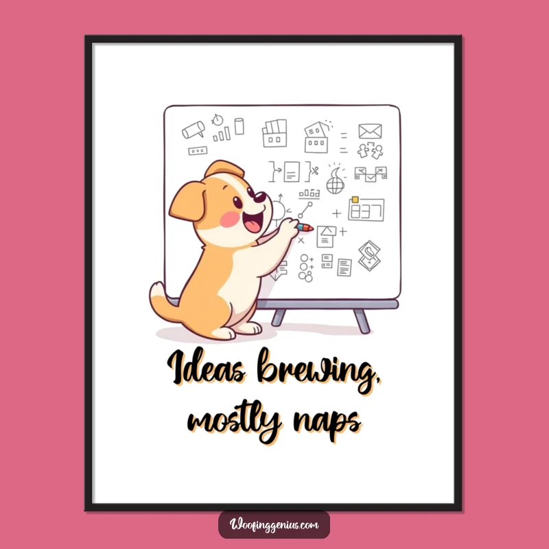 Funny Dog Poster - Genius Pup Drawing Diagrams - Inspiring Wall Art Gift