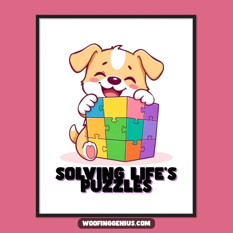 Funny Dog Poster: A Brilliant Canine's Colorful Puzzle Cube Victory Art
