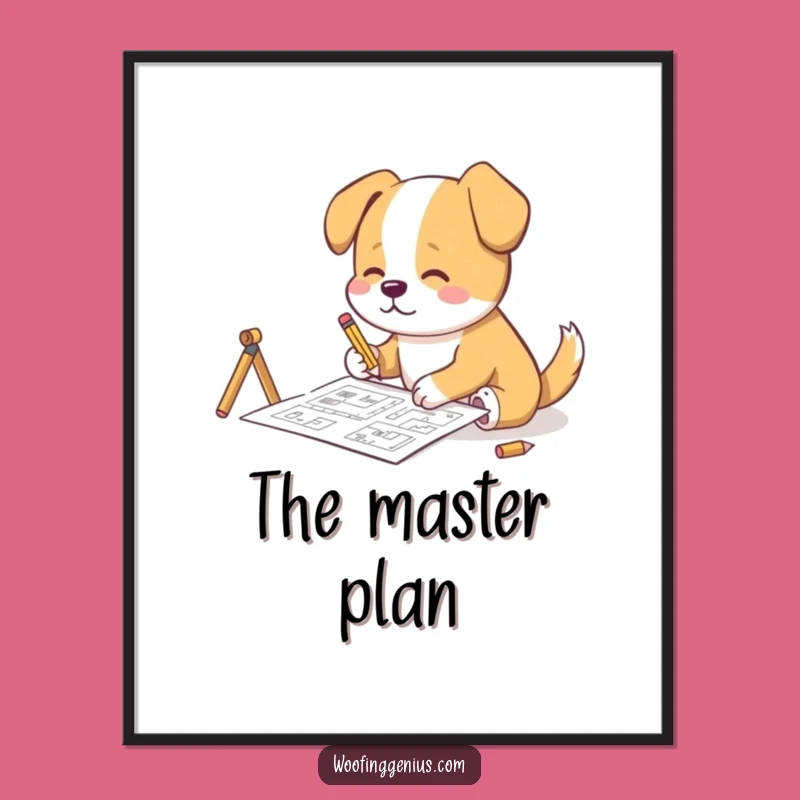 Funny Architect Dog Poster: Blueprint Sketching Art, Hilarious Decor Gift