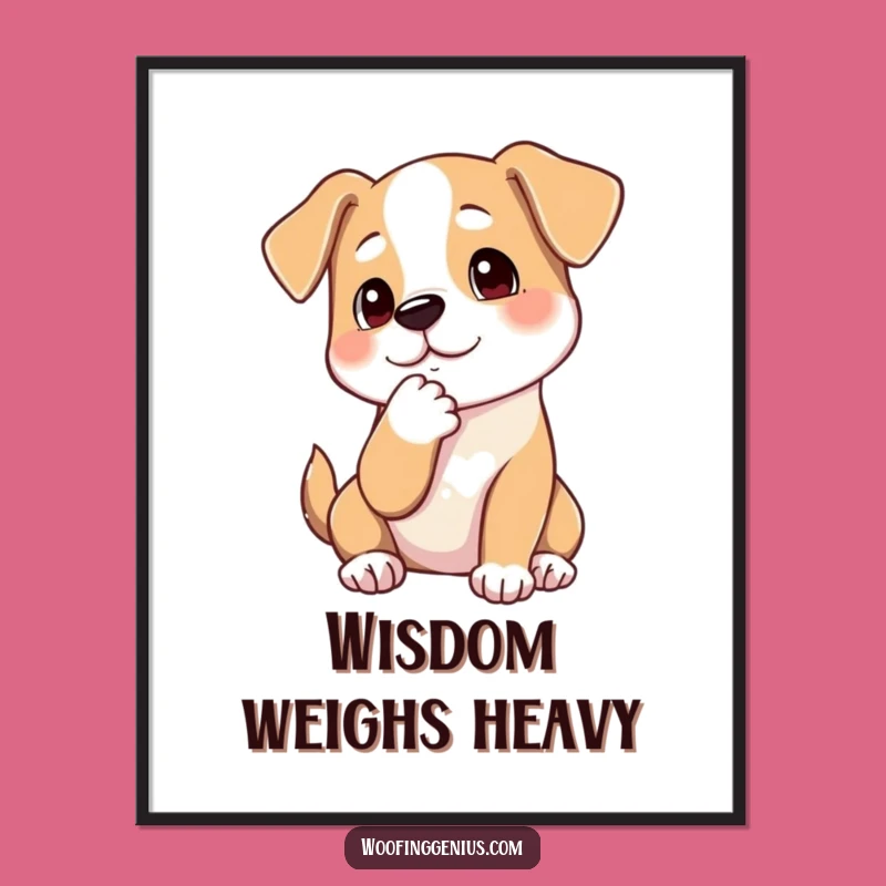 Funny Pensive Dog Poster - Chin Stroke Paw, Reflective Wall Art Gift