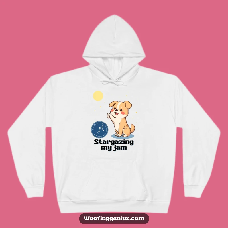 Funny Dog Hoodie: Cozy Canine Stargazer Dramatically Points to the Cosmos
