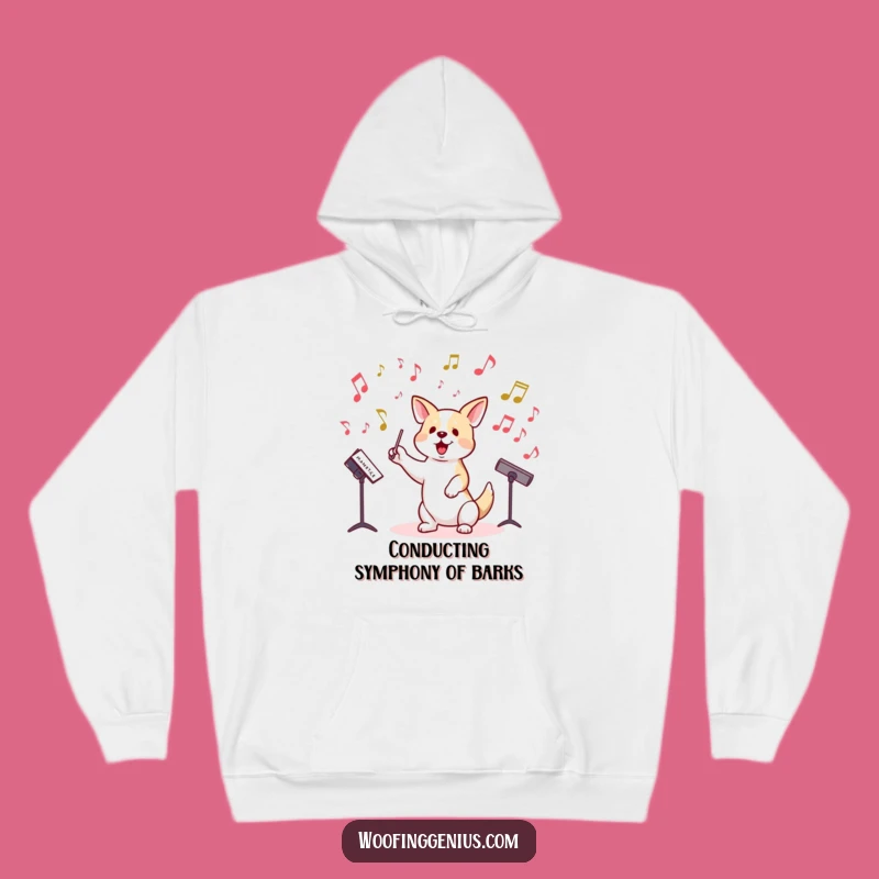 Funny Dog Symphony Hoodie - Cozy Canine Composer, Ultimate Funny Gift for Audiophiles