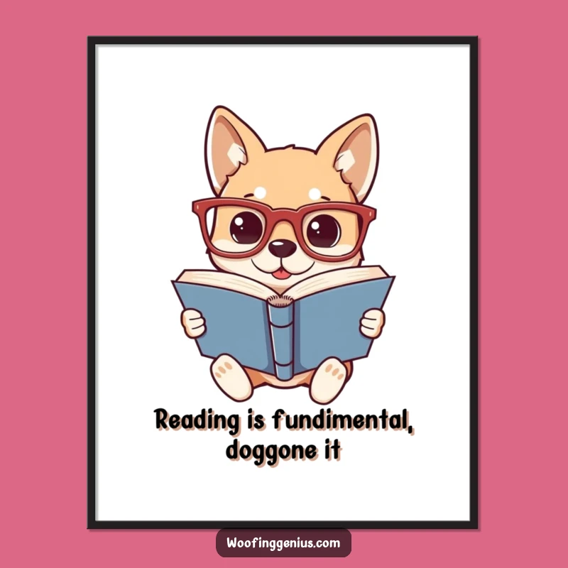Free Printable Dog Library Art: Bookworm Pup Funny Wall Decor Downloadable