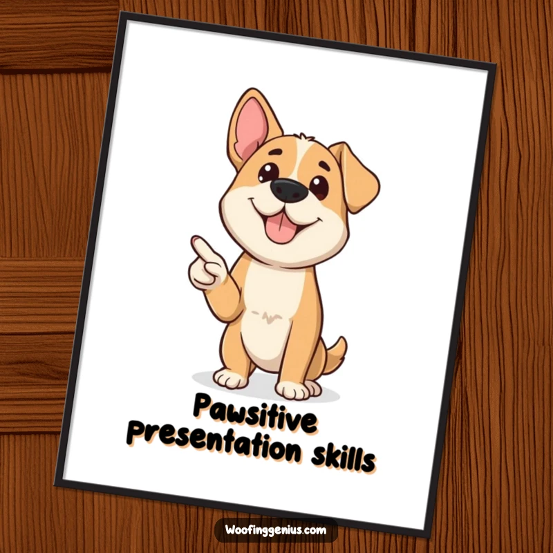 Funny Free Printable Wall Art: A dog confidently holds a miniature pointer while presenting.