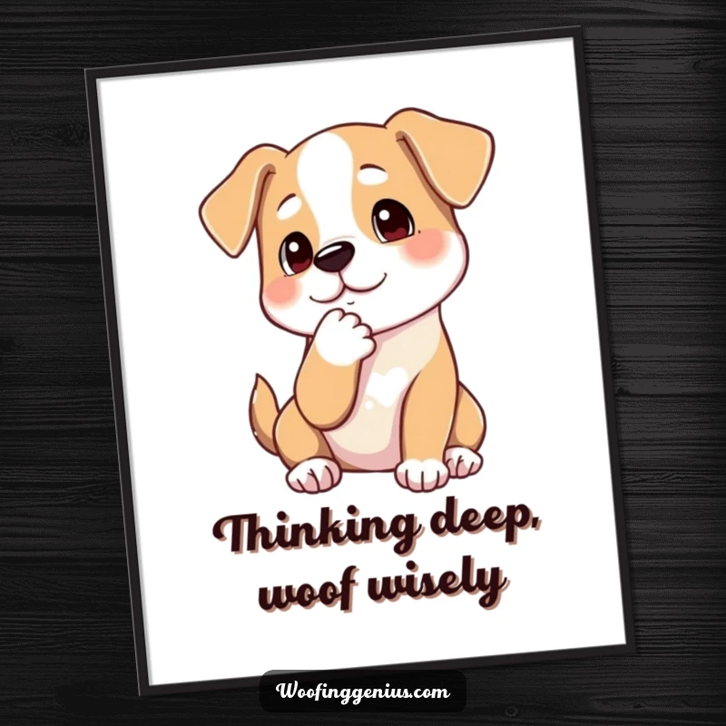 Funny Free Printable Wall Art: A dog with its chin resting on its paw, looking deeply contemplative and wise.