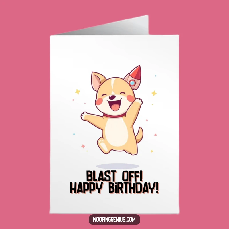 Free Printable Funny Dog Rocket Birthday Card - Blast Off Laughs!