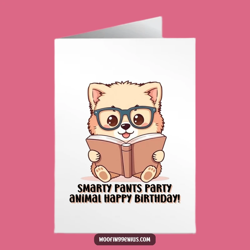 Free Printable Birthday Card: Smart Dog with Glasses, Humorous Downloadable Bookworm Gift