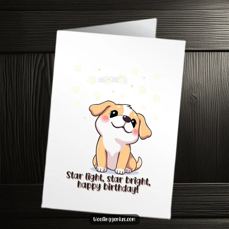 Funny Free Printable Birthday Card: Dog gazing at a constellation of paw prints in the night sky.