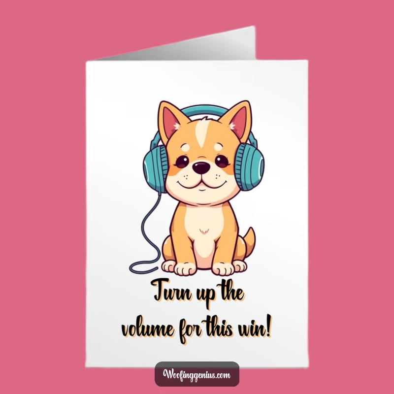Free Printable Congrats Card: Dog with Headphones, Funny Music Fan Dog Downloadable