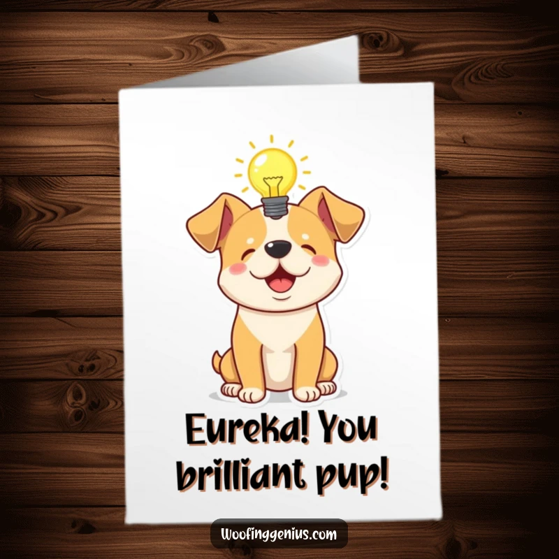 Funny Free Printable Congratulations Card: A dog with a glowing lightbulb overhead, symbolizing a great idea or breakthrough.
