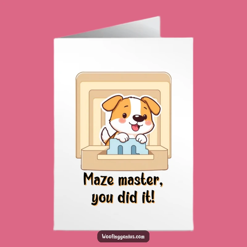 Free Printable Victorious Dog Congratulations Card: Maze Solver Funny Downloadable Gift