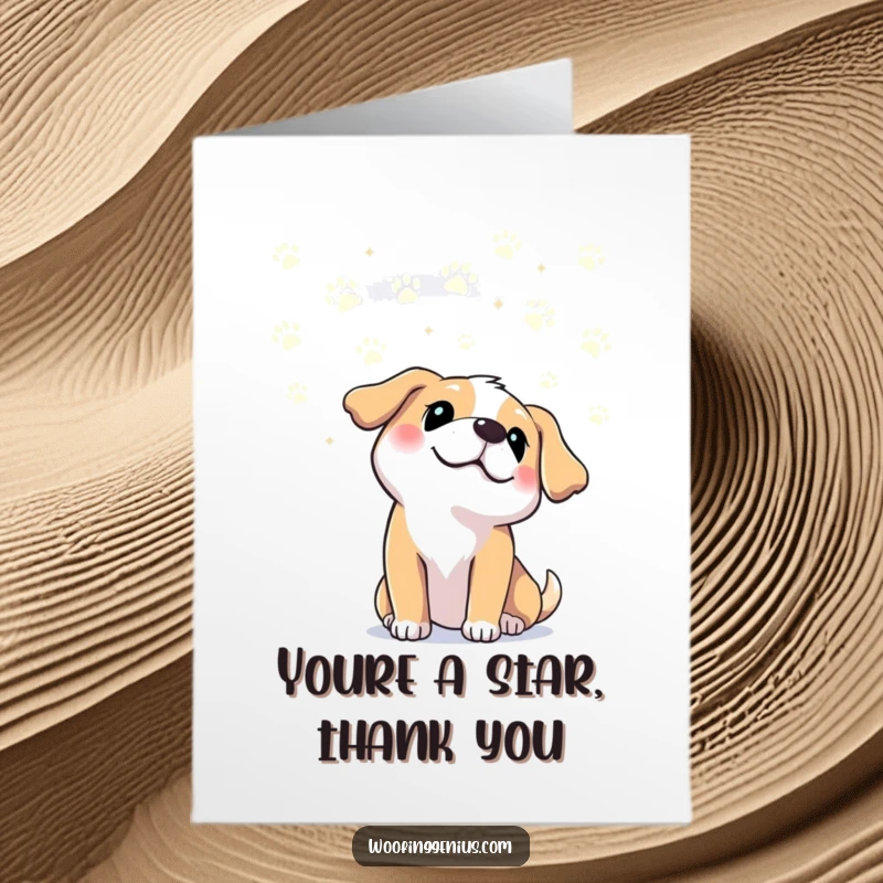 Funny Free Printable Thank You Card: Dog intently gazing at a constellation of paw prints in the sky.
