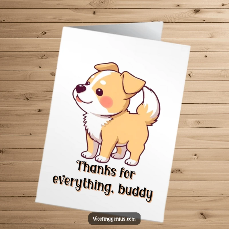 Funny Free Printable Thank You Card: Dog's tail wagging with such speed it appears as a blur, conveying immense thanks.