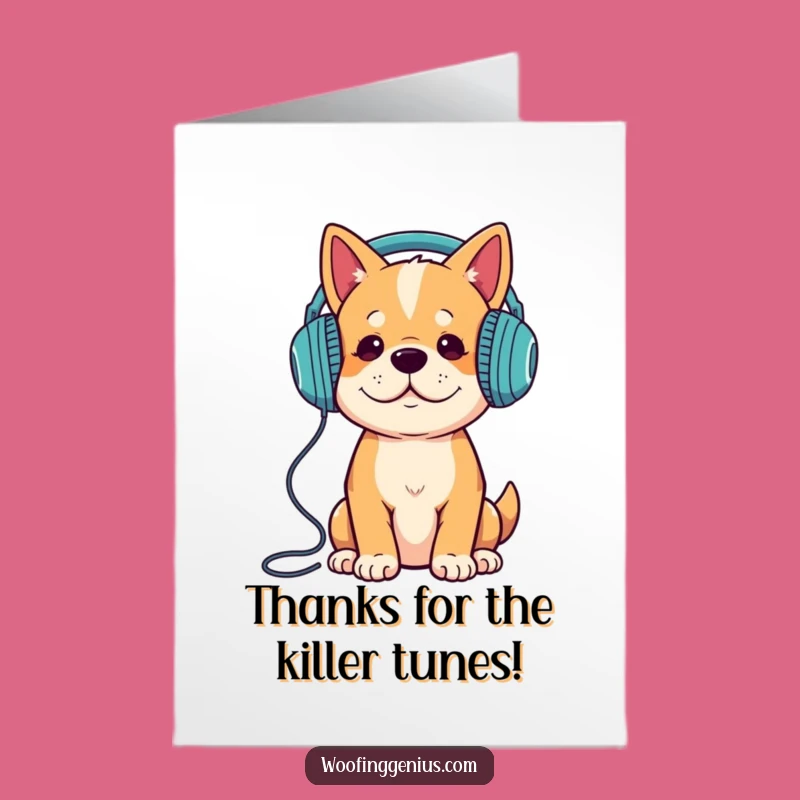 Free Printable Thank You Card: Dog Listening to Music, Grateful Pooch Downloadable Gift