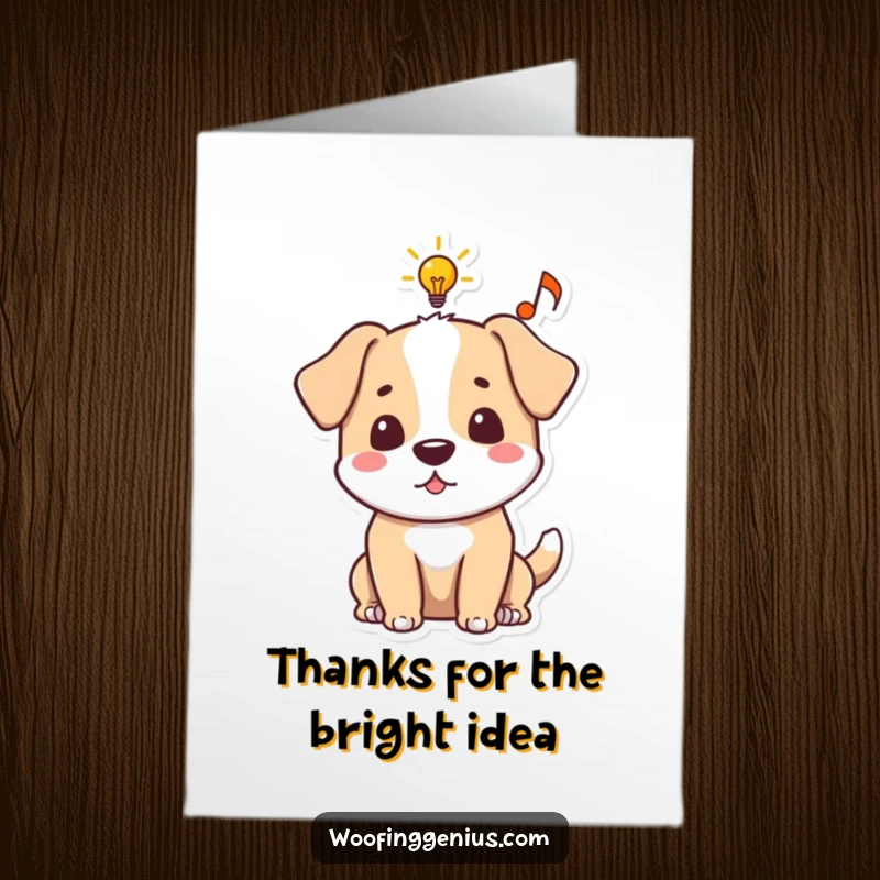 Funny Free Printable Thank You Card: Dog has a lightbulb and music note in its idea bubble, perfect for thanks.