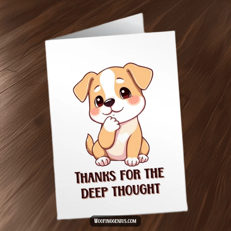 Funny Free Printable Thank You Card: A dog rests its chin on its paw, looking thoughtful, conveying thanks with introspection.