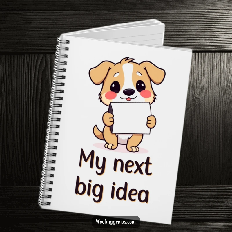 Funny dog notebook featuring a winking dog presenting colorful notecards, sparking ideas and messages.