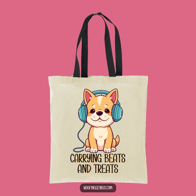 Funny Dog Tote Bag - Music Lover Hound With Headphones - Stylish Carry-All Gift