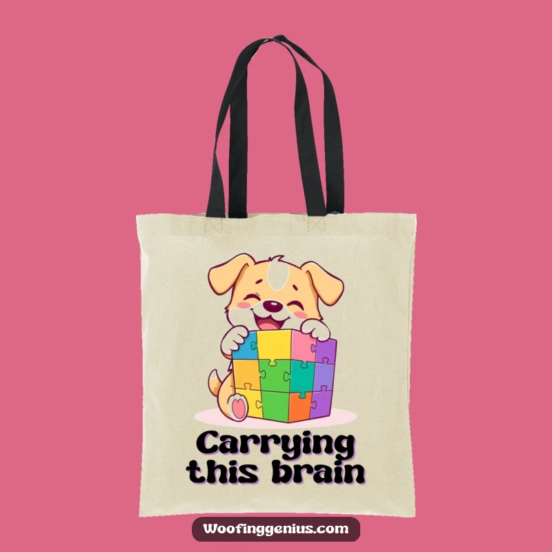 Funny Dog Tote Bag: Carry Your Smarts with This Puzzle Cube Pup!