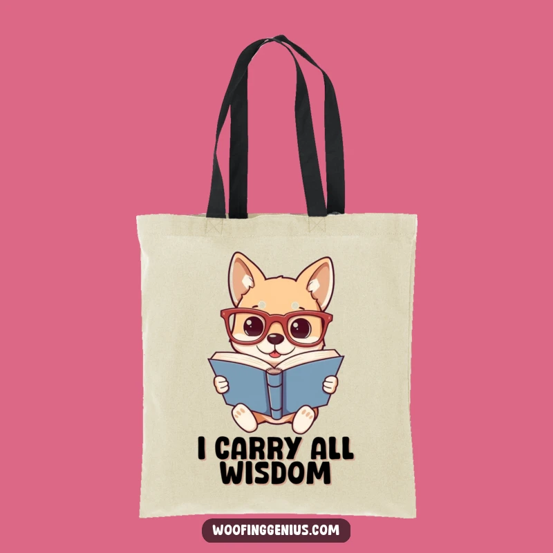Funny Bookworm Dog Tote Bag - Smart Pup in Glasses, Humorous Literary Gift